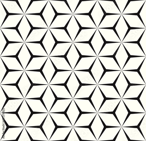 Hexagon seamless pattern in black and white, modern repeat background for fabric, book cover, packaging design, vector illustration.