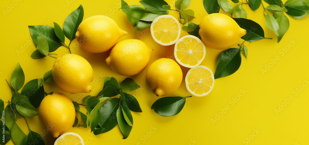 natural food juicy yellow bright background healthy lemon fruit summer fresh. Generative AI.
