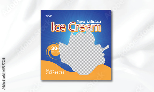 Super delicious ice cream social media banner promotional post or discount offer post design template