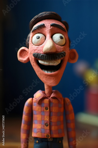 claymation sculpture of surprised man with moustache made with generative ai © Ricky