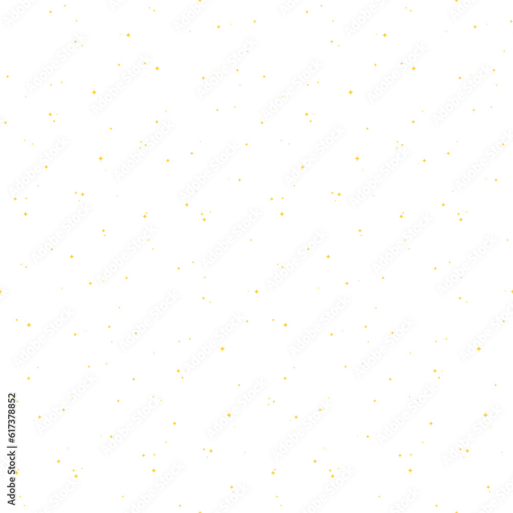 Starry night sky with little yellow stars seamless pattern on transparent background. Flat style vector illustration. Abstract geometric design. Space, cosmos, galaxy, universe backdrop, wallpaper