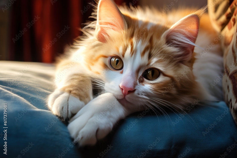 Cute cat on sofa. Illustration AI Generative
