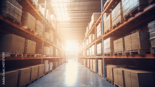 A warehouse with boxes on the ceiling and one in the other with the other with the other one on the right_ai_generated