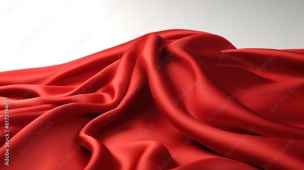 Obraz premium Smooth elegant red fabric cloth on white background generative ai