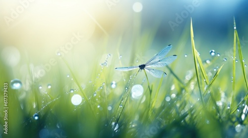 Green field in morning macro view. Illustration AI Generative.