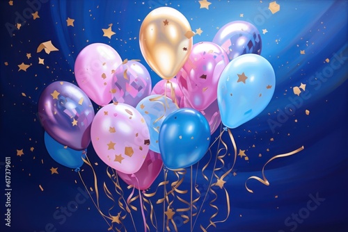 Balloon party holiday background. Illustration AI Generative.