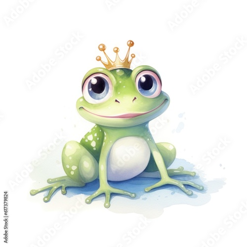 Watercolor princess frog isolated. Illustration Generative AI.
