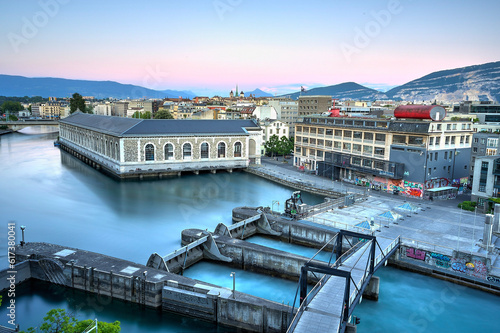 Photography view of Geneva from Quai Seujet