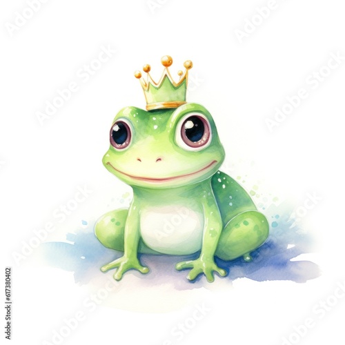 Watercolor princess frog isolated. Illustration Generative AI.
