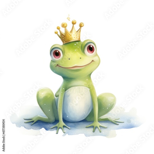 Watercolor princess frog isolated. Illustration Generative AI.