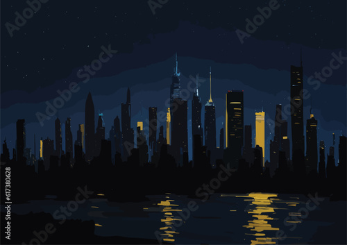 big city night lights skyline. vector cityscape