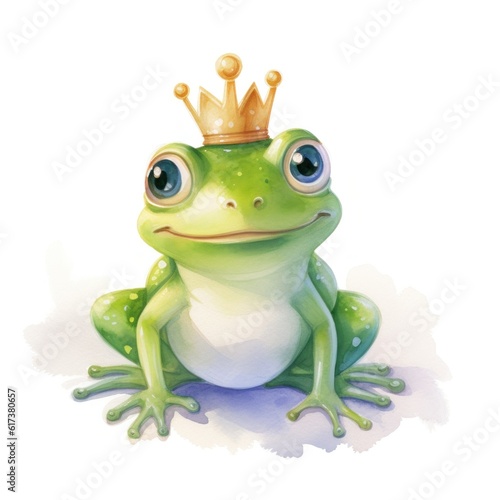 Watercolor princess frog isolated. Illustration Generative AI.