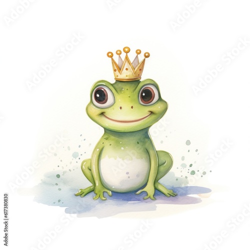 Watercolor princess frog isolated. Illustration Generative AI.
