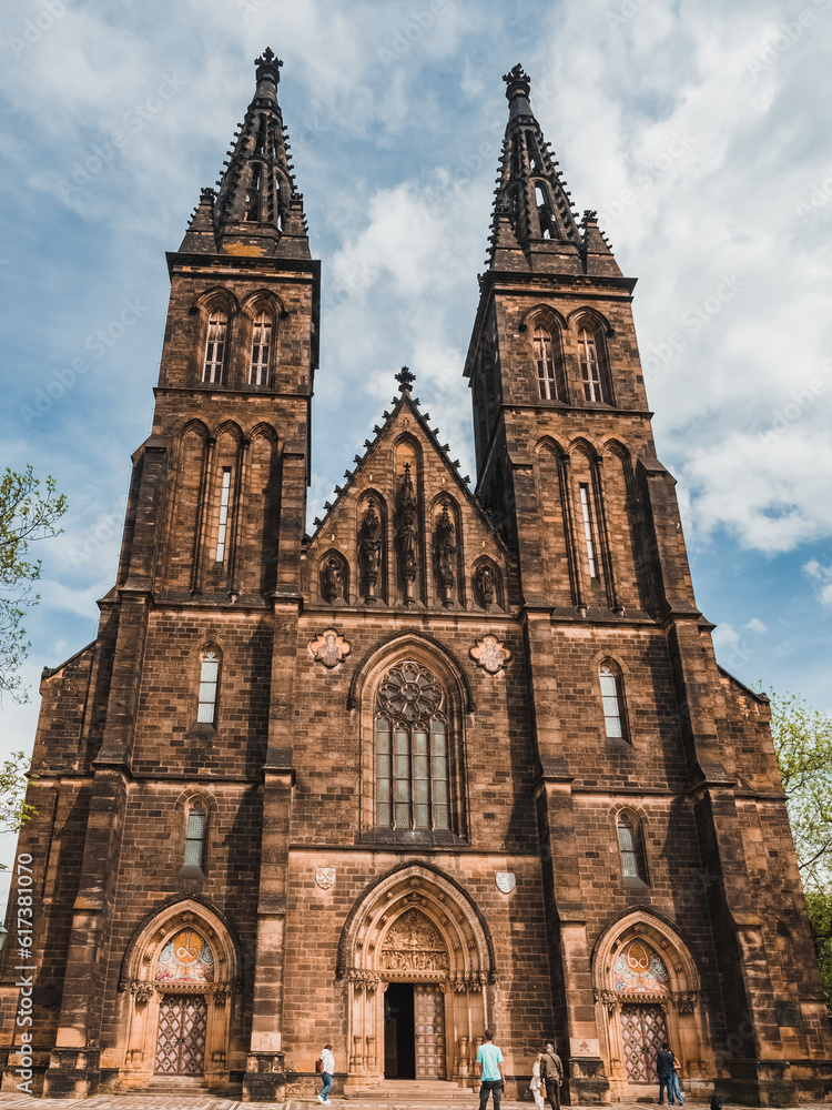 Prague, Czech Republic - 05 12 2023: Facade of Basilica of St. Peter and St. Paul in Prague