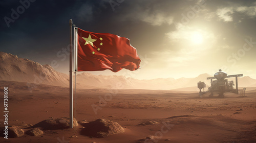 China flag on mars. AI generated 
