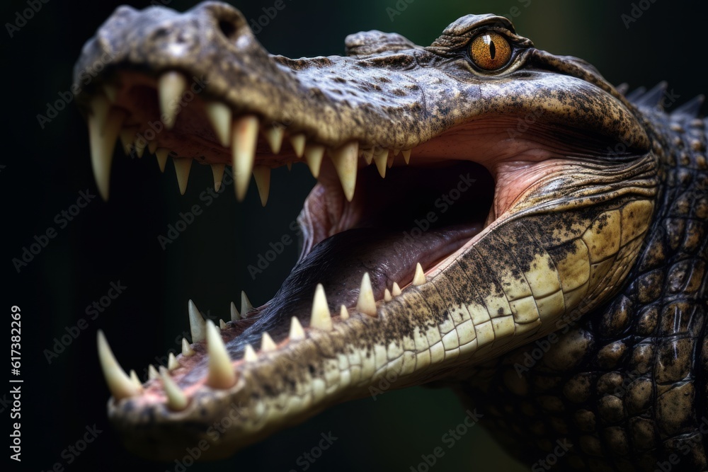 Macro image of the alligator's mouth at the pond Macro image of the alligator's mouth at the pond