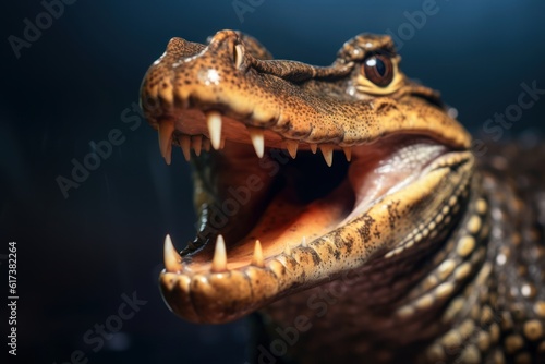 Macro image of the alligator's mouth at the pond