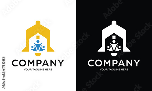 home bell with family people logo design.