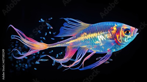 Neon colored fish in dark sea © Svwtlana