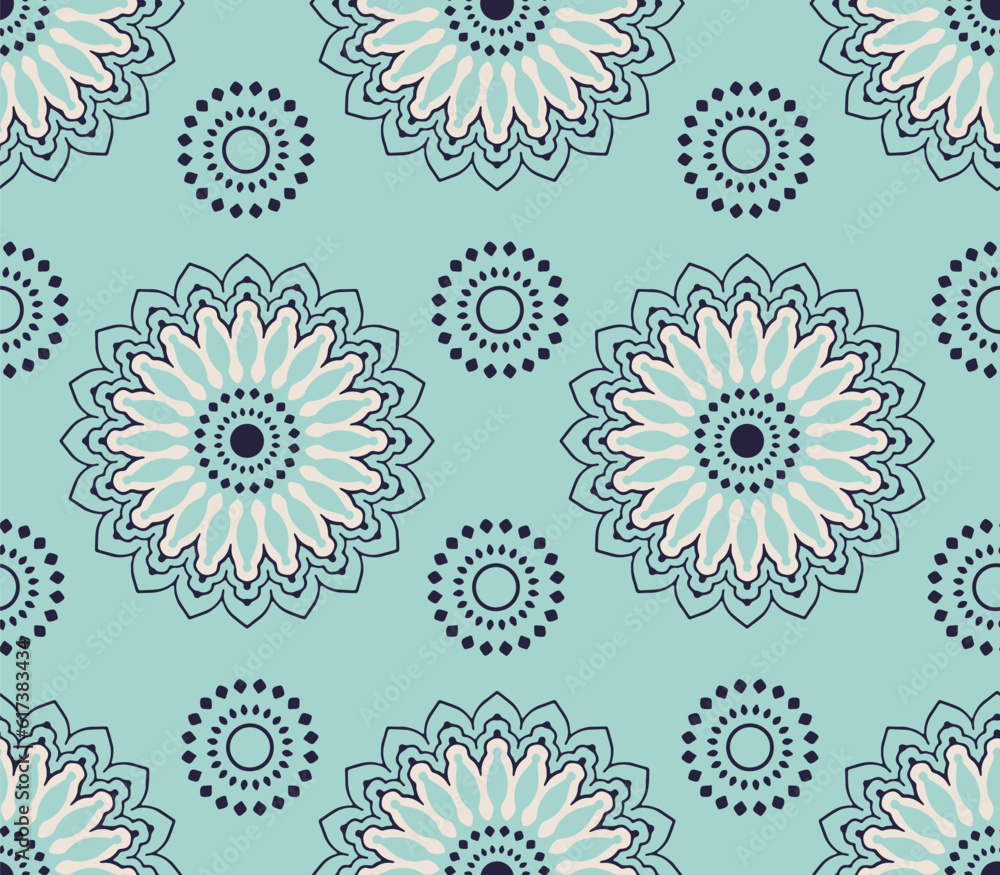 Seamless pattern with decorative circles in the style of a mandala. Vector illustration. Seamless pattern with decorative circles in the style of a mandala. Vector illustration.