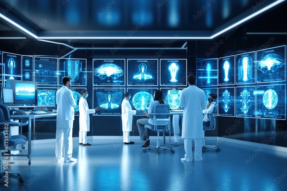 Generative AI illustration of medical professionals using technology to