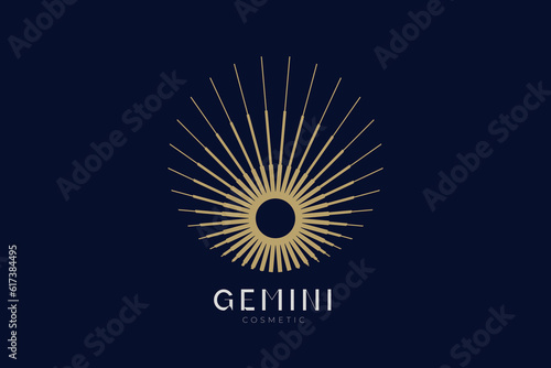 Minimal sun logo, Solar logotype, Minimalistic, Simple, Round, line, outline, Energy, Minimal, Celestial logo design © michaelrayback