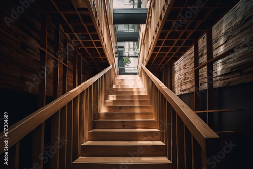 Architectural Photography Of Brown Wooden Stairs, Generative AI © Box Milk