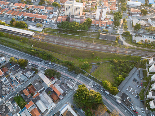 Sao Paulo, Sao Paulo, Brazil. June, 25th 2023. Aerial image of the Jardim Pedreira neighborhood in São Paulo. With the Elevação Pedreira Hydroelectric Plant and the Piratininga thermoelectric plant. photo