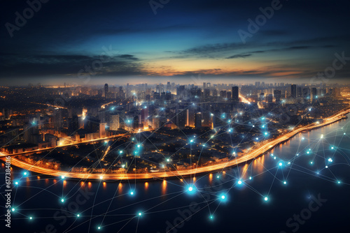 Generative AI - Smart city and intelligent communication network, 5G technology concept. © misterauto