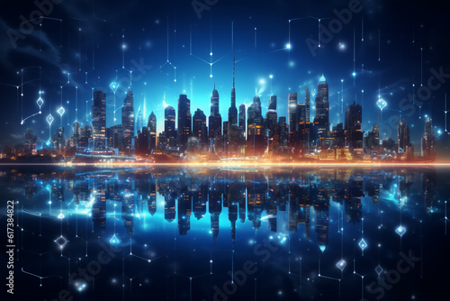 Generative AI - Smart city and intelligent communication network  5G technology concept.