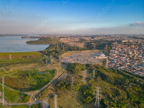 Sao Paulo  Sao Paulo  Brazil. June  25th 2023. Aerial image of the Jardim Pedreira neighborhood in S  o Paulo. With the Eleva    o Pedreira Hydroelectric Plant and the Piratininga thermoelectric plant.