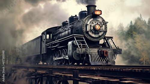 Classic steam locomotive train engine on track generative ai