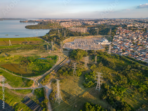 Sao Paulo, Sao Paulo, Brazil. June, 25th 2023. Aerial image of the Jardim Pedreira neighborhood in São Paulo. With the Elevação Pedreira Hydroelectric Plant and the Piratininga thermoelectric plant. © Paulo