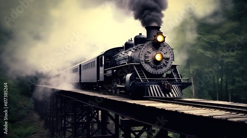 Classic steam locomotive train engine on track generative ai