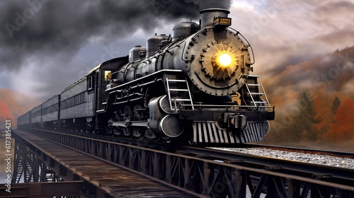 Classic steam locomotive train engine on track generative ai