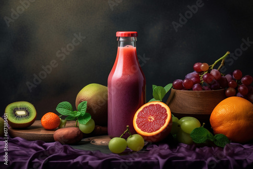 Natural fruit juices of different flavors and colors, healthy life. ia generate