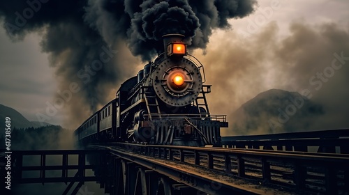 Classic steam locomotive train engine on track generative ai