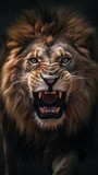 Roaring Fury: Intense Close-Up of an Angry Lion Charging. Generative AI