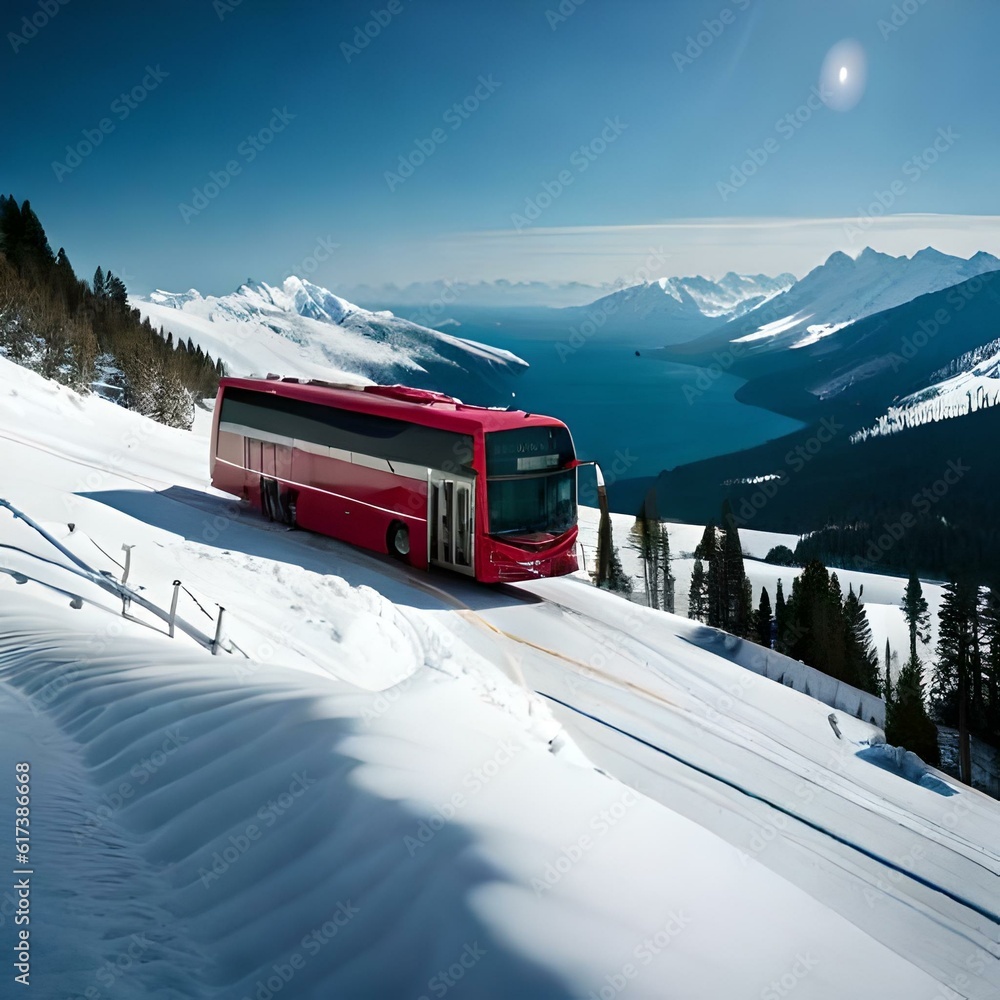 Naklejka premium bus in the mountains