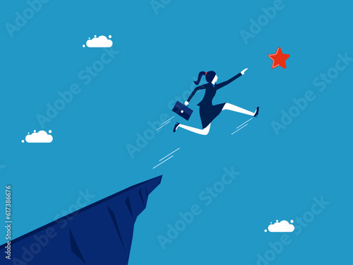 Businesswoman jumping out to grab the success star vector