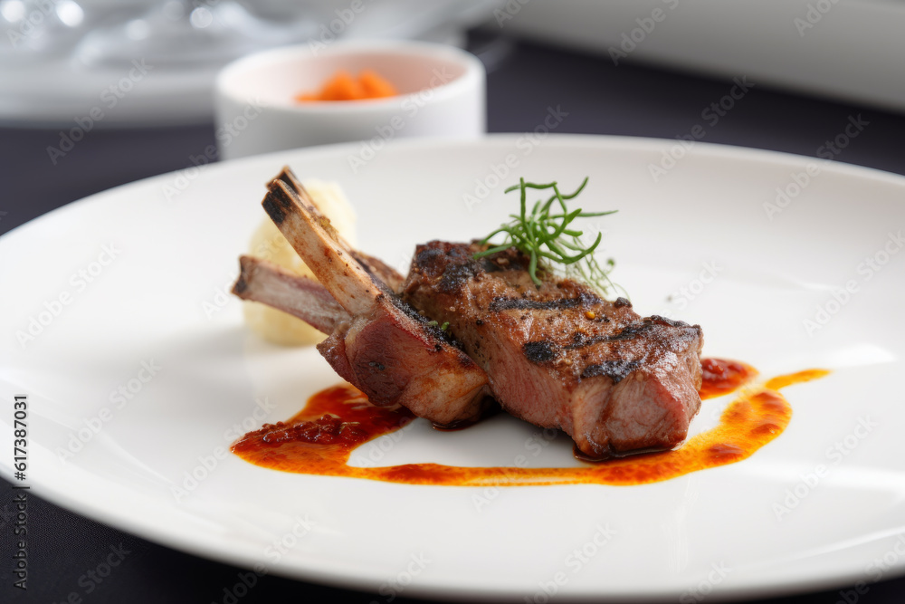 Grilled Meat Dish Served On White Plate, Generative AI Grilled Meat Dish Served On White Plate, Generative AI