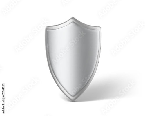 3d render metal shield isolated on white background. Concept of secure protection. Vector 3D Illustration