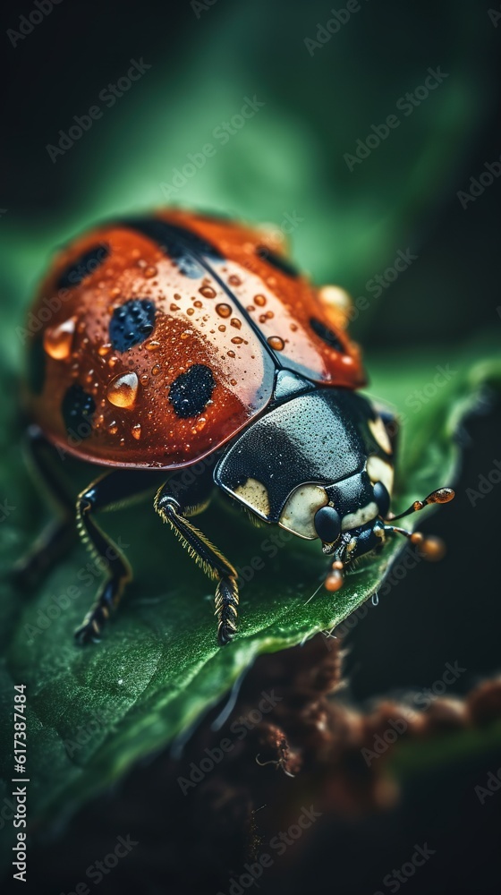 Fototapeta premium Nature's Tiny Wonder: Ladybug Close-Up on Flower. Generative AI