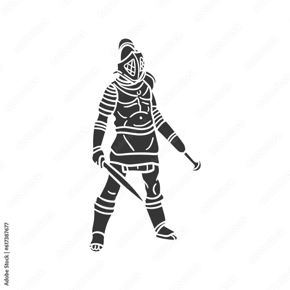 Scissor Gladiator Icon Silhouette Illustration. Roman Empire Vector Graphic Pictogram Symbol Clip Art. Doodle Sketch Black Sign.