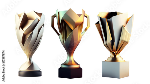 Print op canvas First place gold trophy cup isolated on free PNG background