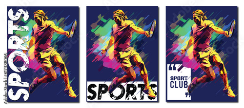 vector sport posters, covers for banners. badminton footballs colorful abstract art