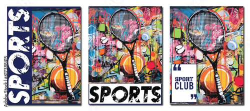 vector sport posters, covers for banners. badminton footballs colorful abstract art