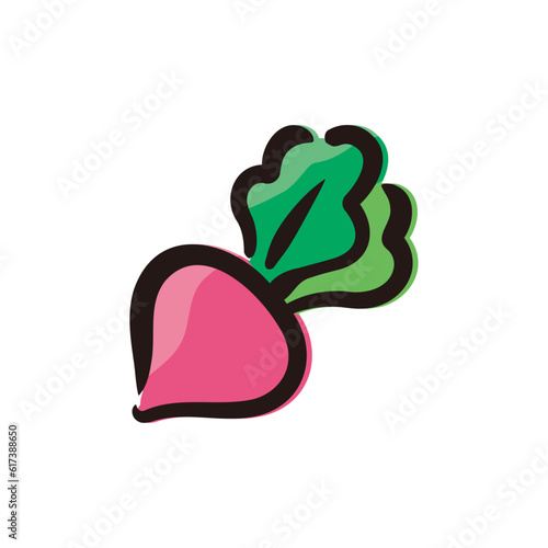 Radish - Vegetable icon/illustration (Hand-drawn line, colored version)
