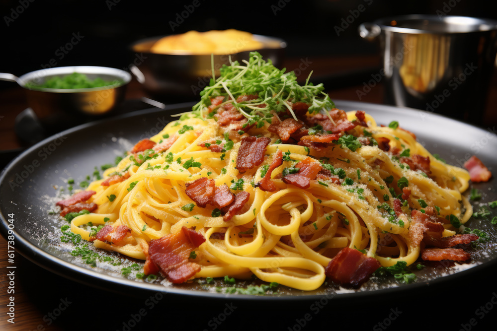 Close - Up Photo Of Spaghetti Carbonara, Generative AI