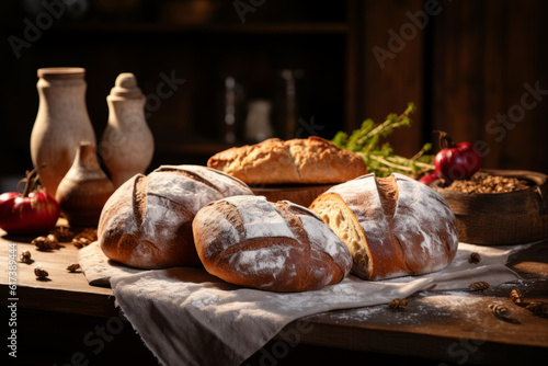 Photo Of Bread On Top Of Wooden Table, Generative AI